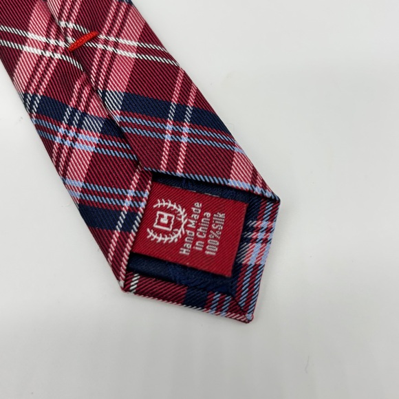 Lot of 2 Silk Ties Claiborne Blue Tan‎ Striped Chaps Red Navy Plaid - Picture 8 of 10